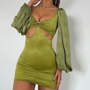 Green Mini Long Sleeved Dress